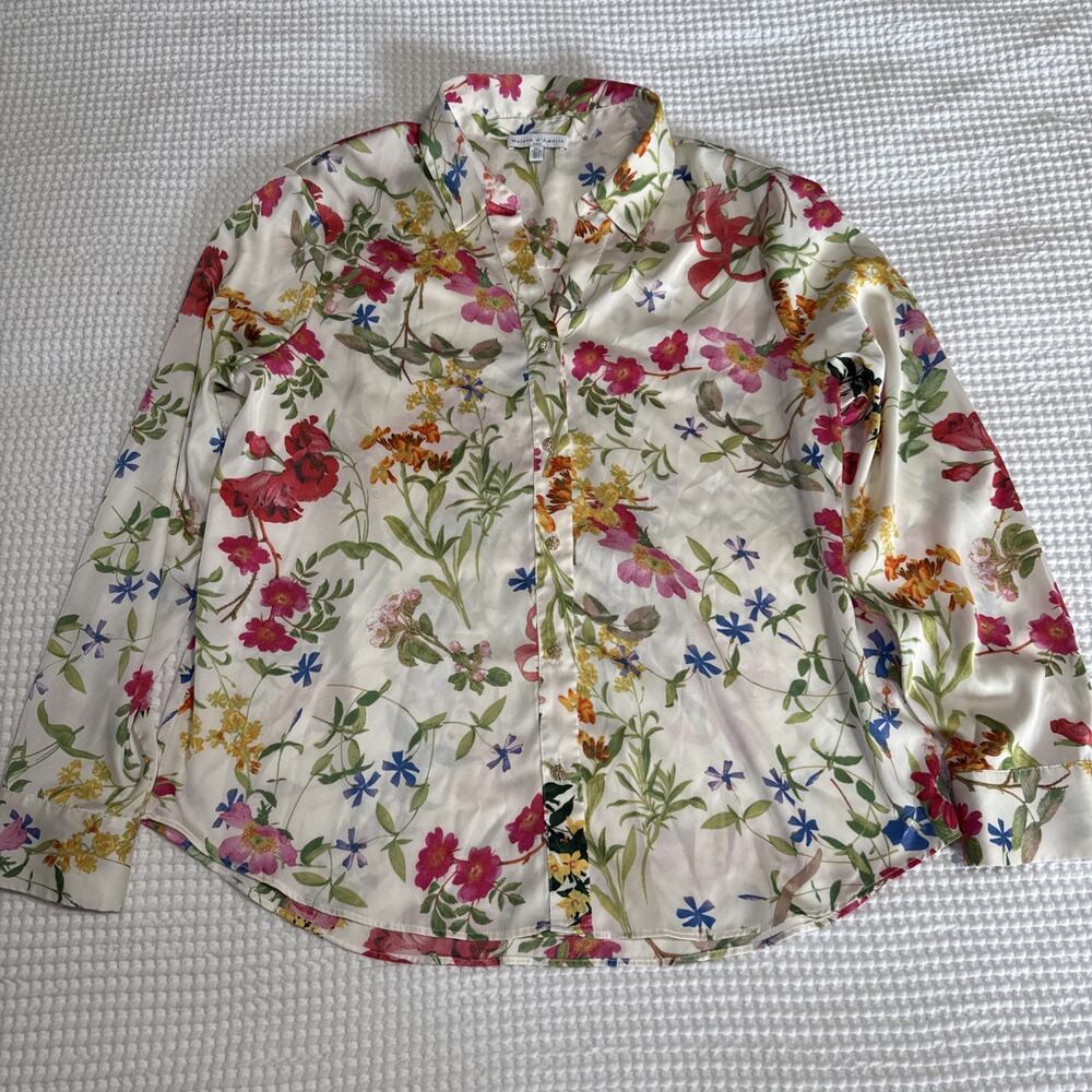 Maison d'Amelie Paris Floral Button Down Blouse Sz L White Multi Botanical EUC